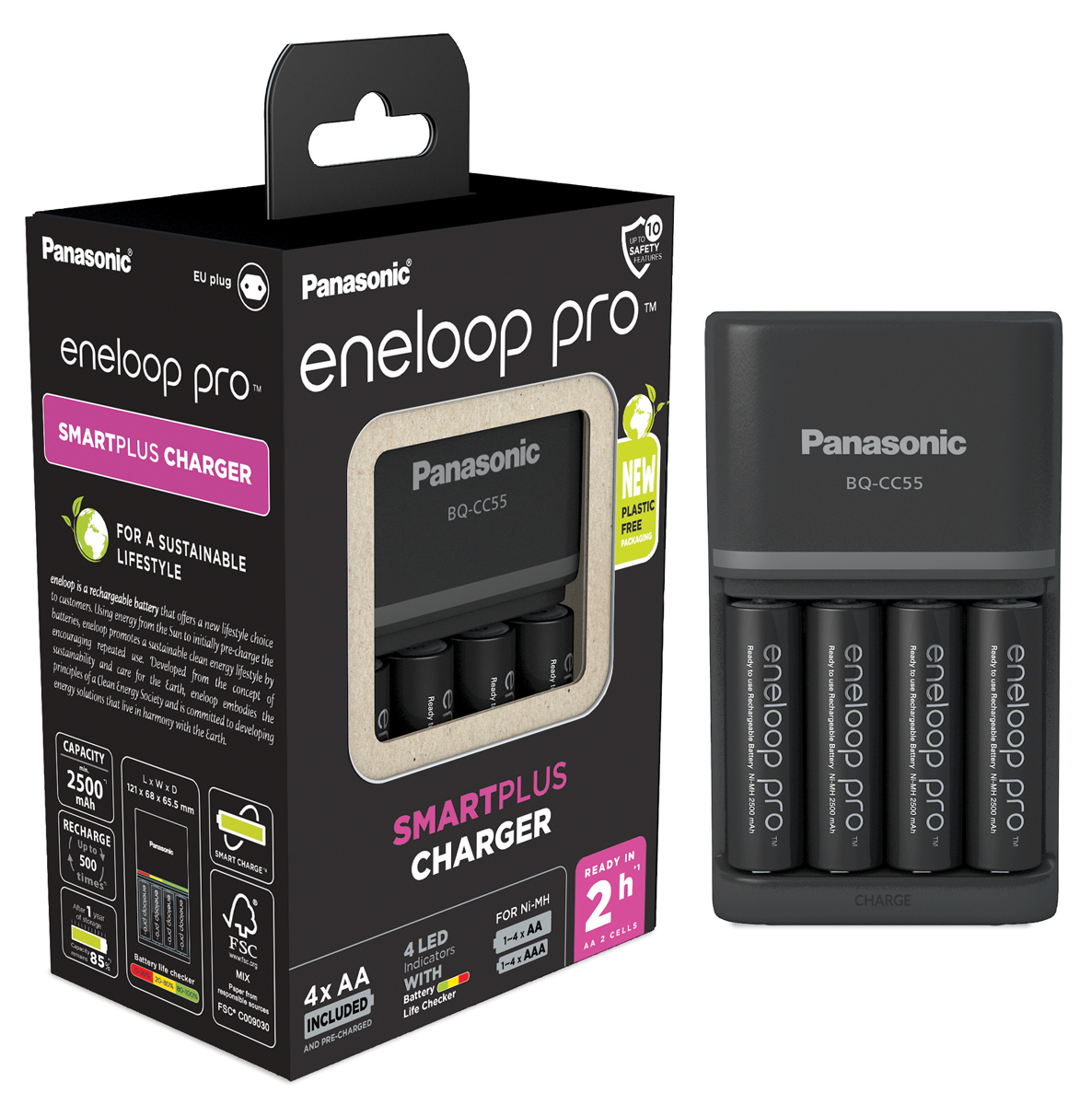Panasonic Eneloop Pro Smartplus Charger + Akku AA